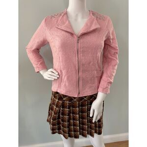 Disney D Signed Pastel Pink Tweed Moto Biker Studded Jacket size Girls 14/16